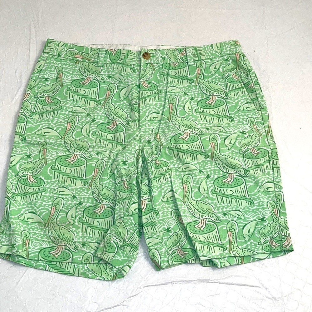 Vineyard Vines Pelican wave green cotton breaker shorts 34
